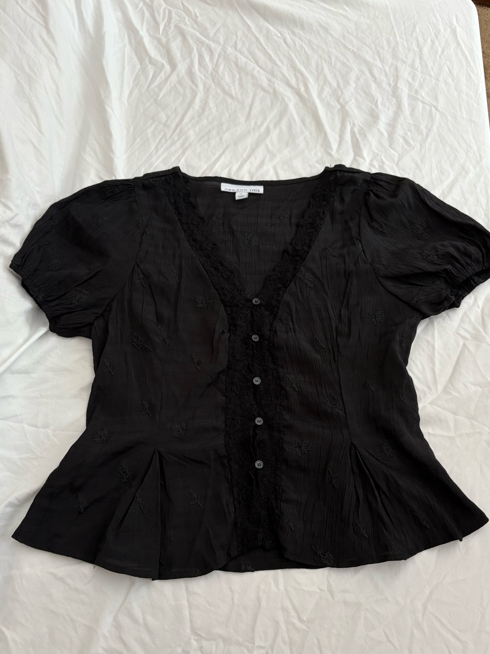 And Now This Lace Button Front Floral Embroidered Blouse | Women's Size: Large